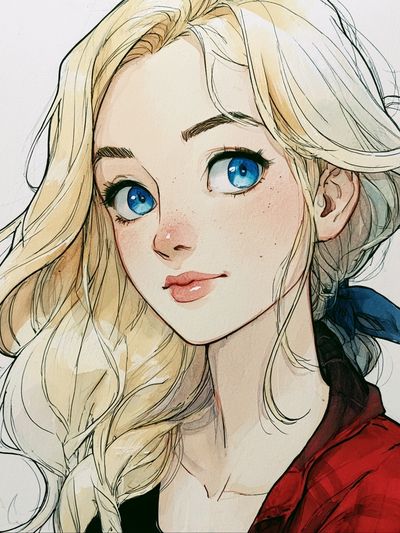 Blonde Anime Girl Portrait Print. poster