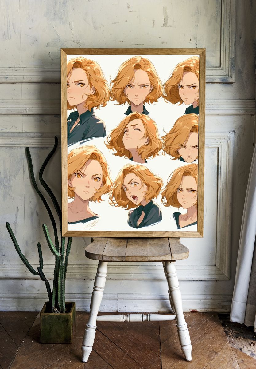 Anime Character Expressions Illustration Poster. room preview
