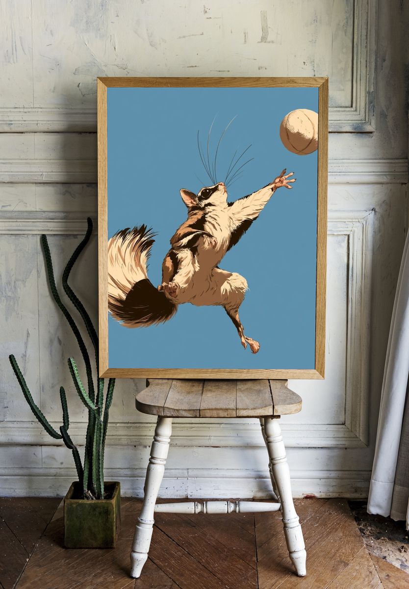 Flying Squirrel Illustration Poster. — room view 1