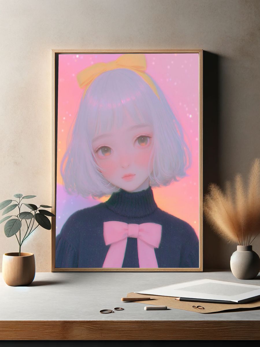 Pastel Anime Girl Portrait Poster. — room view 2