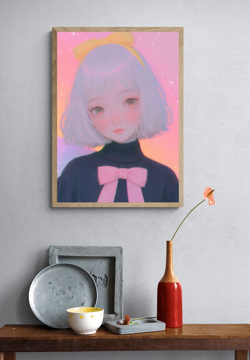 Pastel Anime Girl Portrait Poster. — room view 3