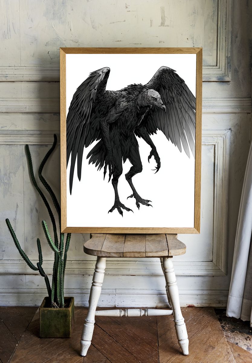 Black Vulture Illustration Poster. — room view 1