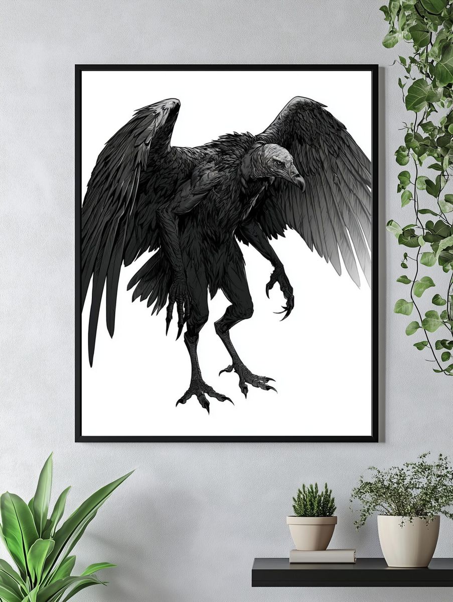 Black Vulture Illustration Poster. — room view 4