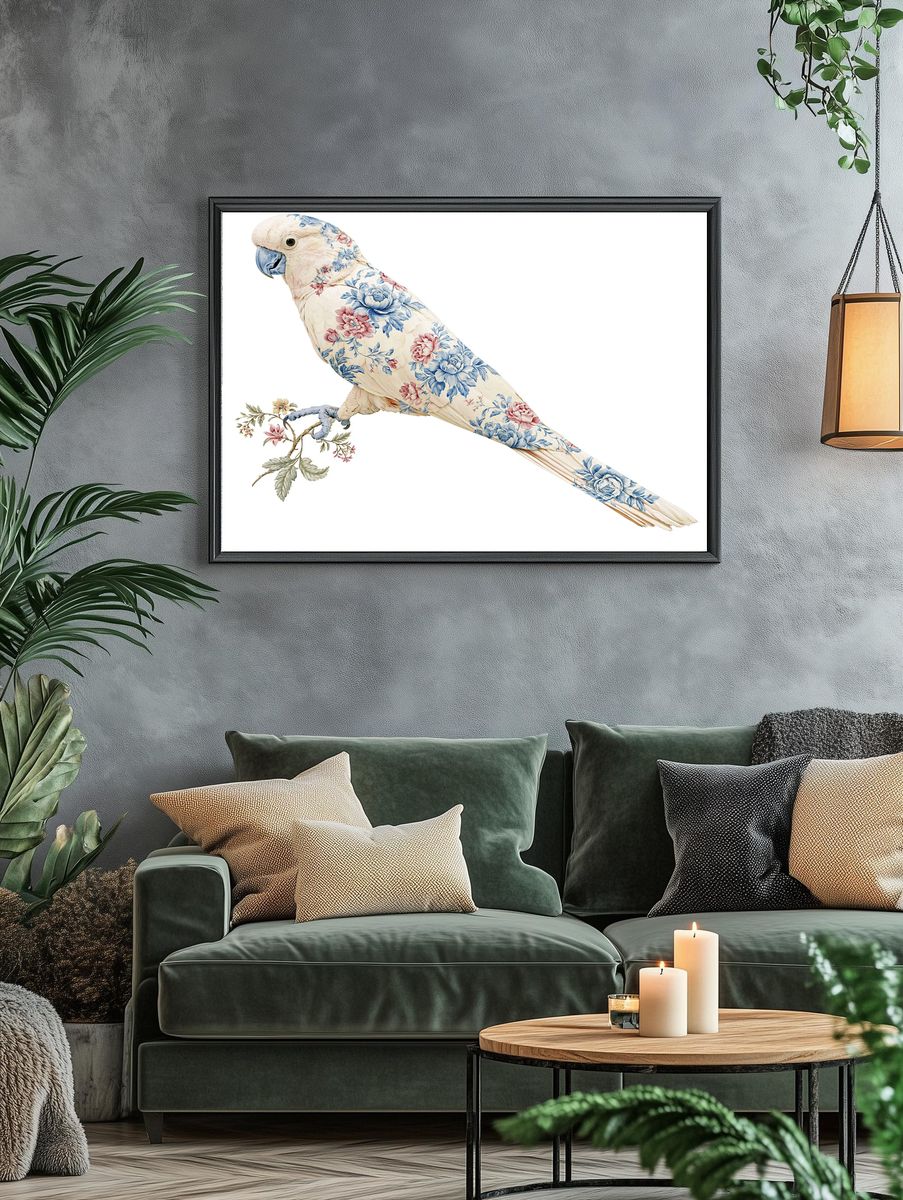 Floral Cockatoo Illustration Poster. — room view 4