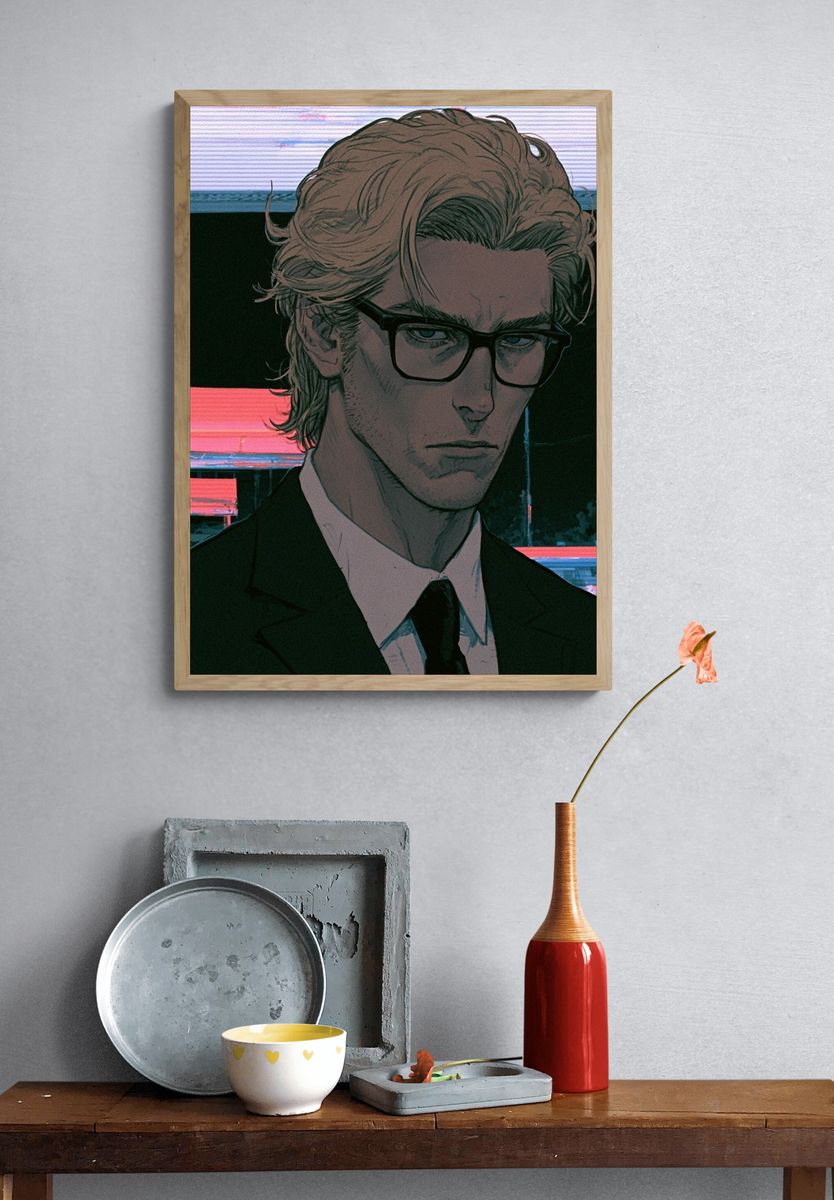 Brooding Anime Portrait Print. — room view 3