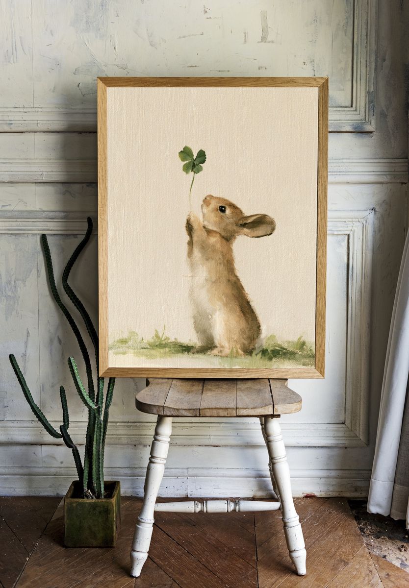 Lucky Rabbit Watercolor Print. — room view 1