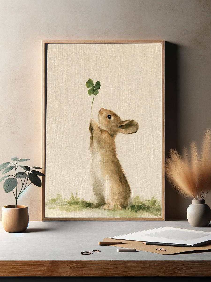 Lucky Rabbit Watercolor Print. — room view 2