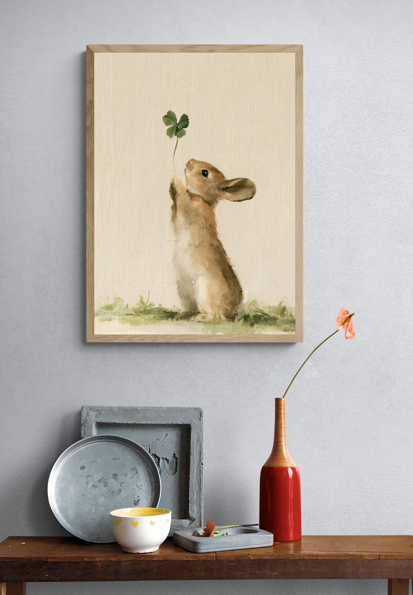 Lucky Rabbit Watercolor Print. — room view 3