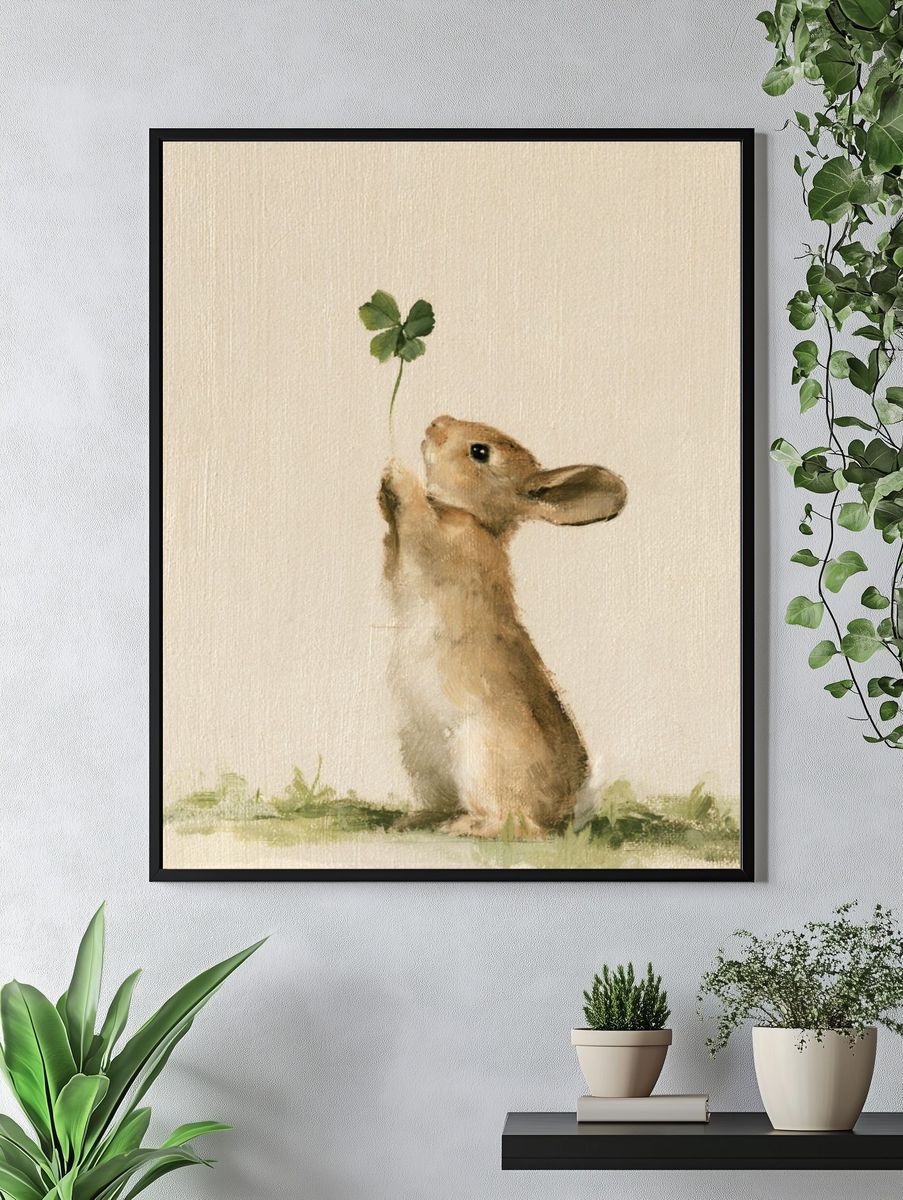 Lucky Rabbit Watercolor Print. — room view 4