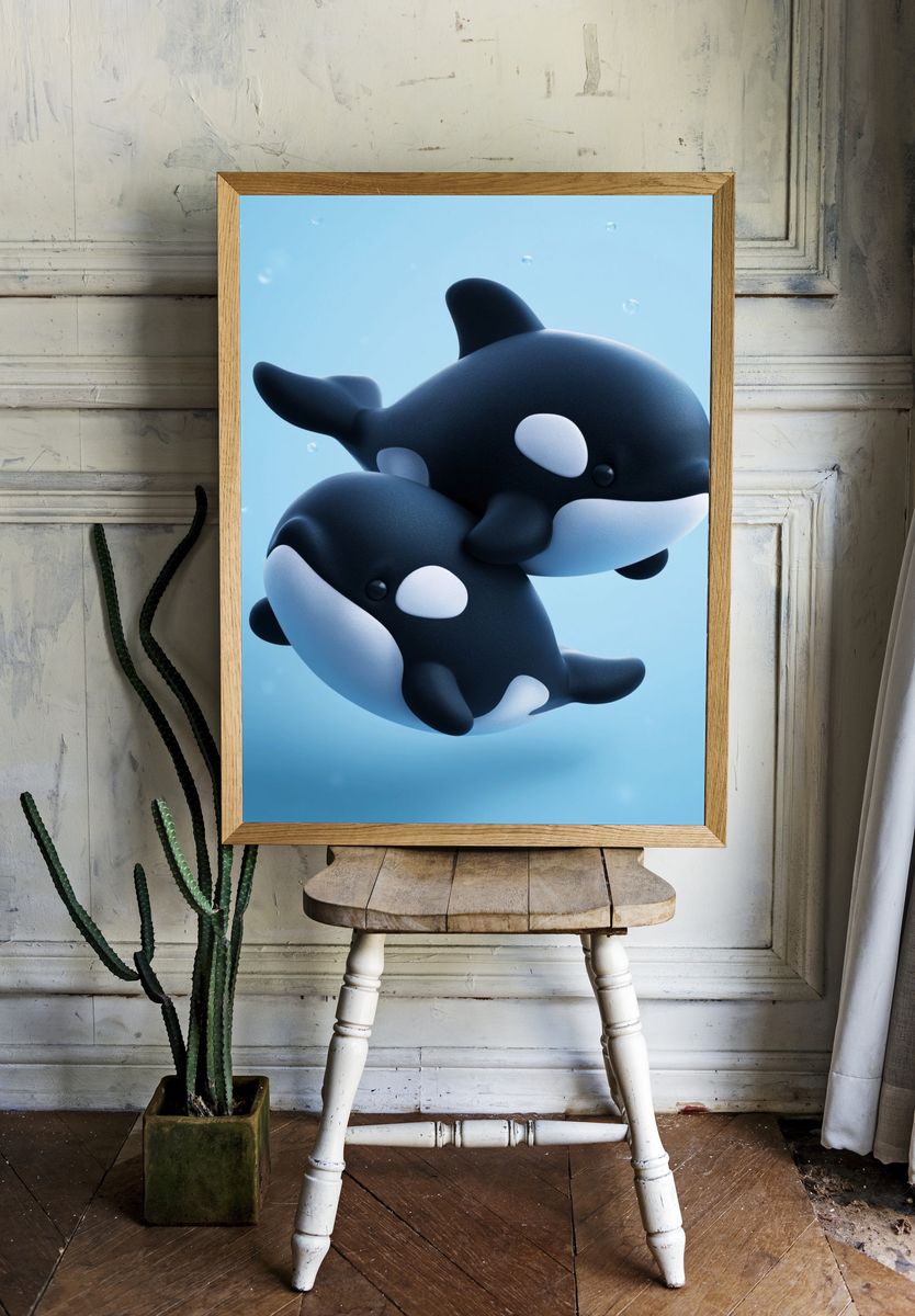Cute Orca Duo Illustration Poster. room preview