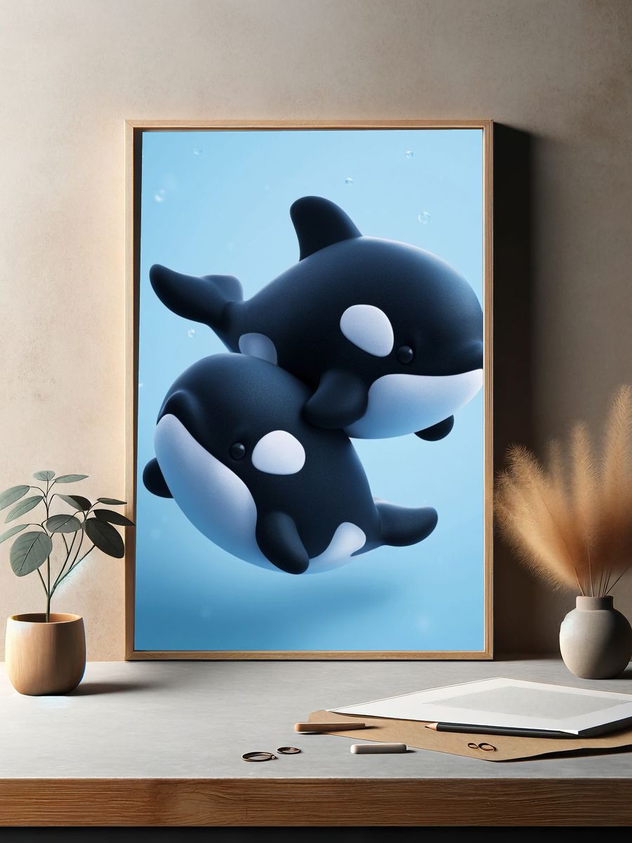 Cute Orca Duo Illustration Poster. — room view 2