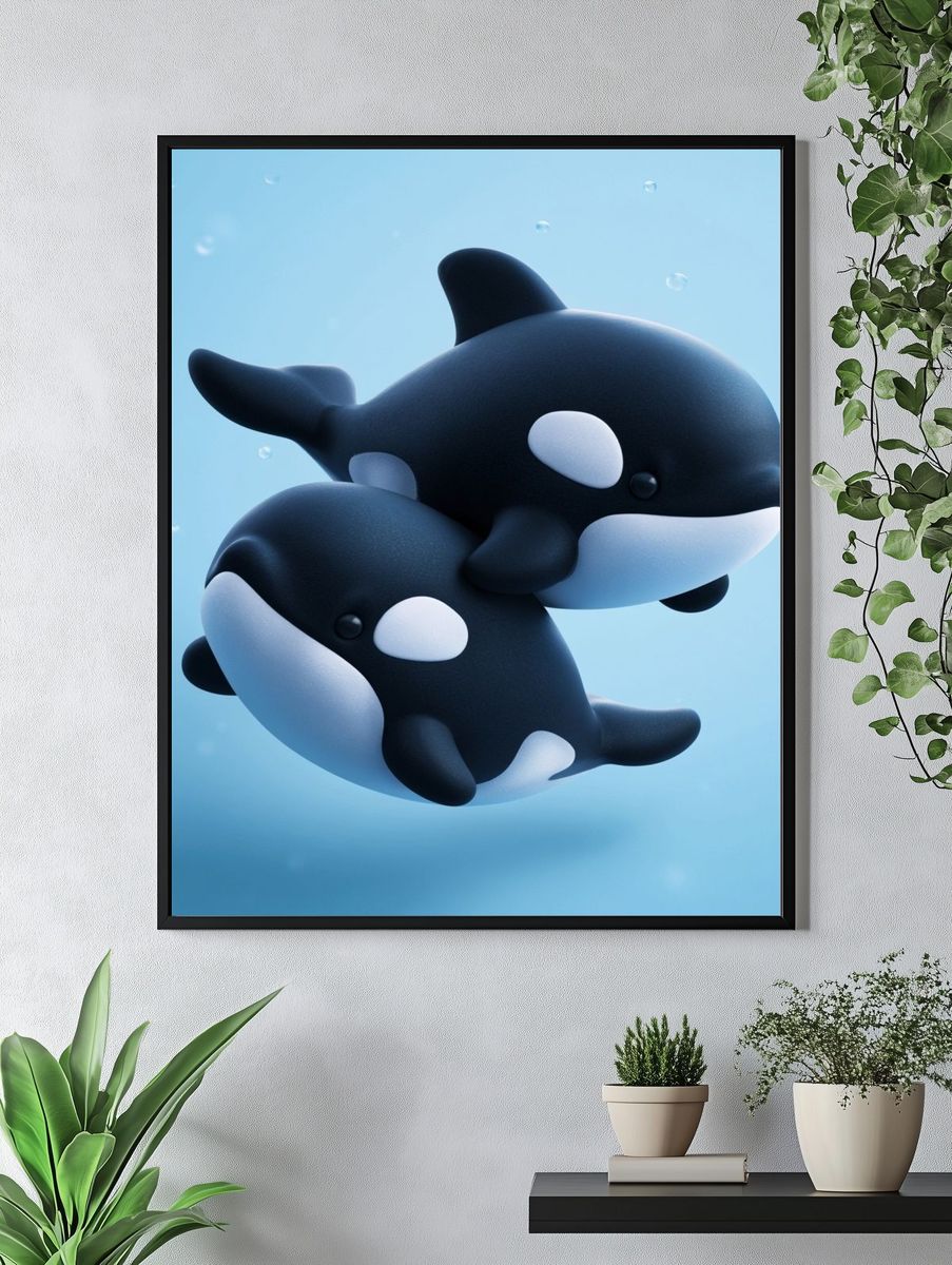 Cute Orca Duo Illustration Poster. — room view 4