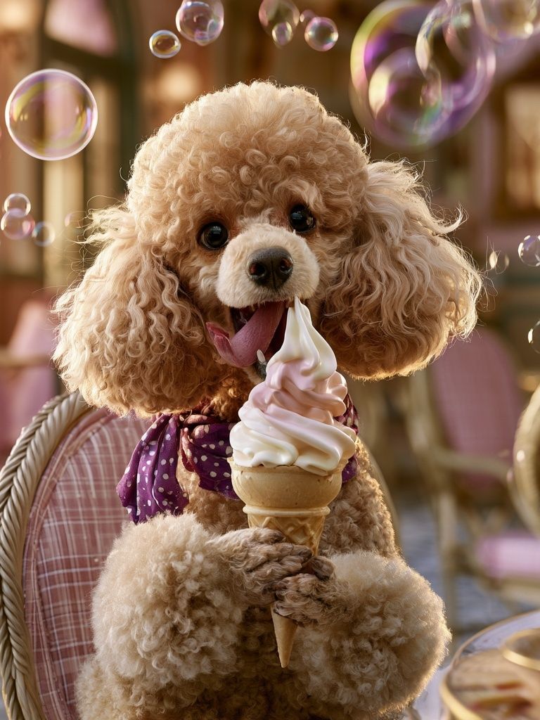 Poodle with Ice Cream Poster. poster — animals art