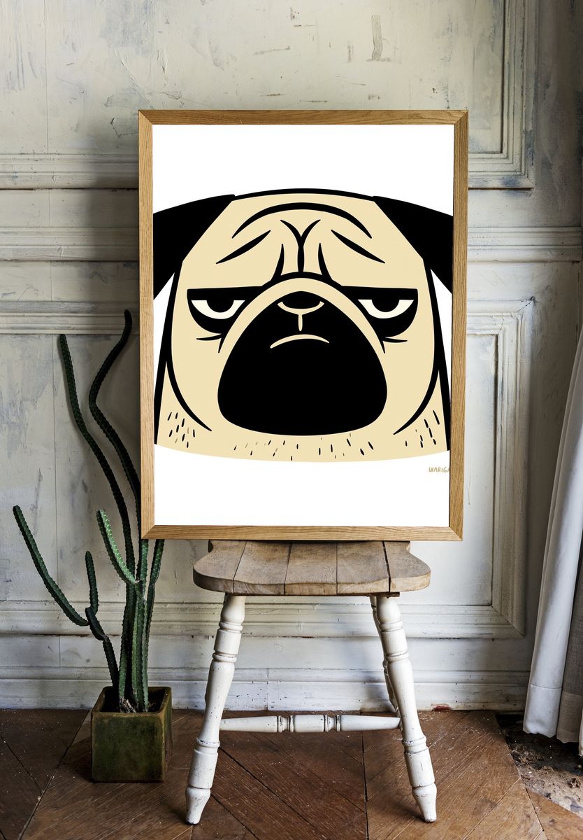 Grumpy Pug Illustration Poster. — room view 1