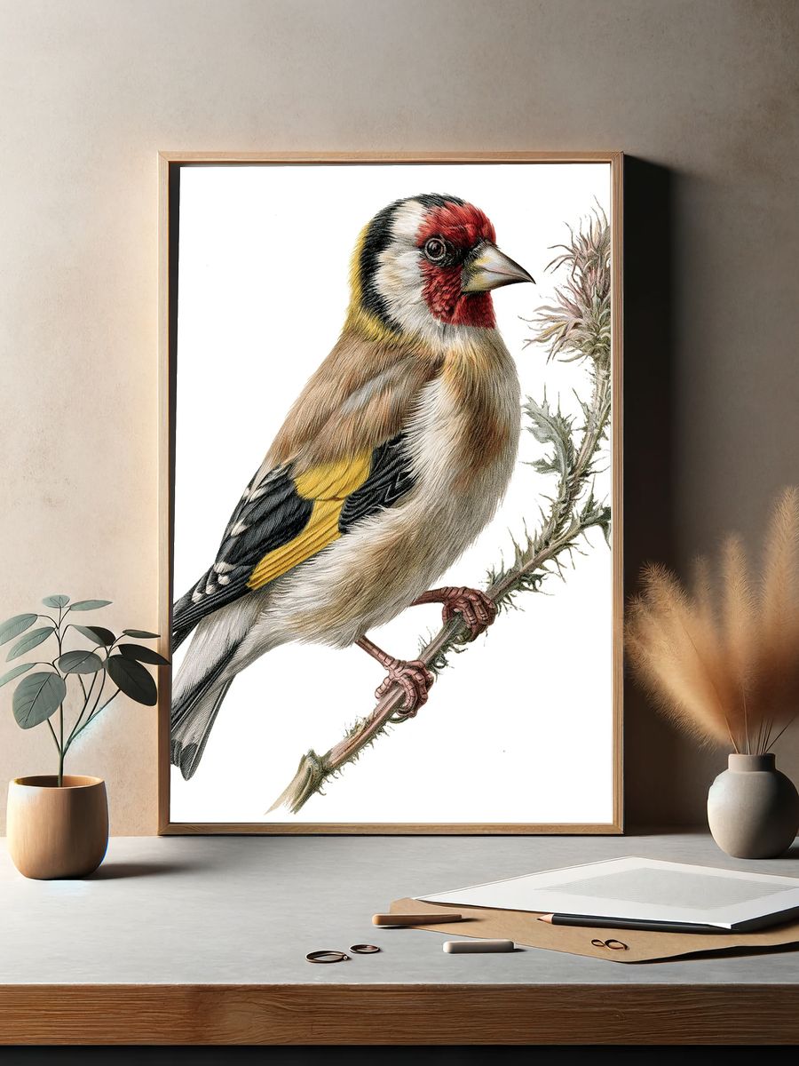 European Goldfinch Botanical Print. — room view 2