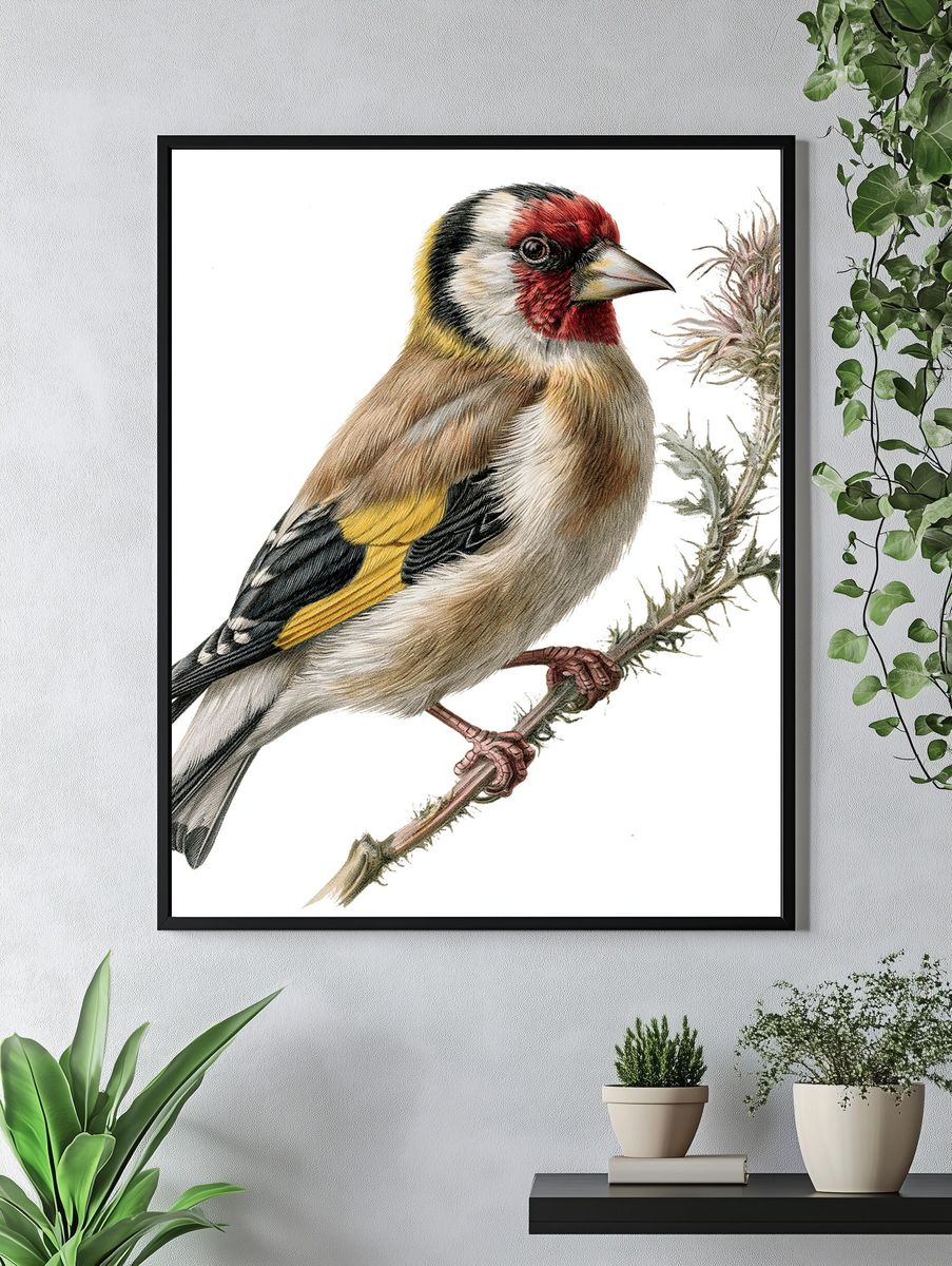 European Goldfinch Botanical Print. — room view 4