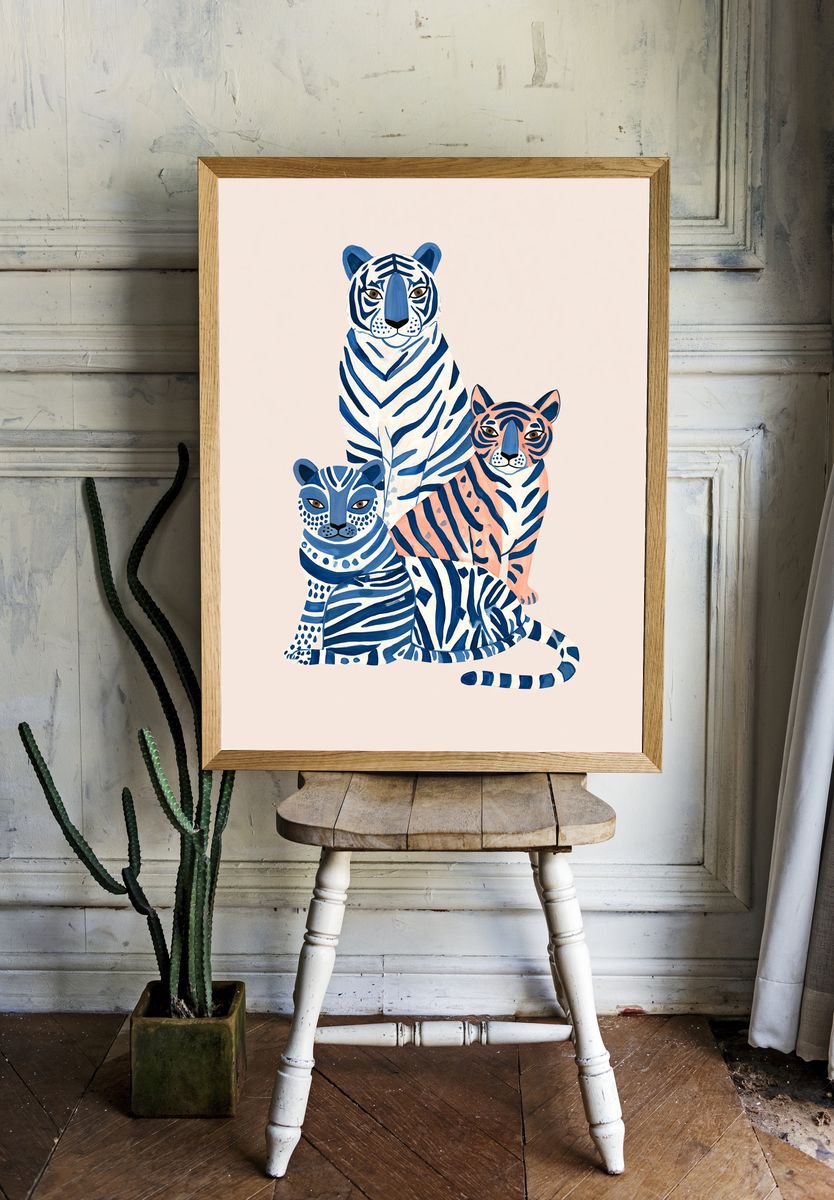 Colorful Tiger Family Illustration Poster. — room view 1