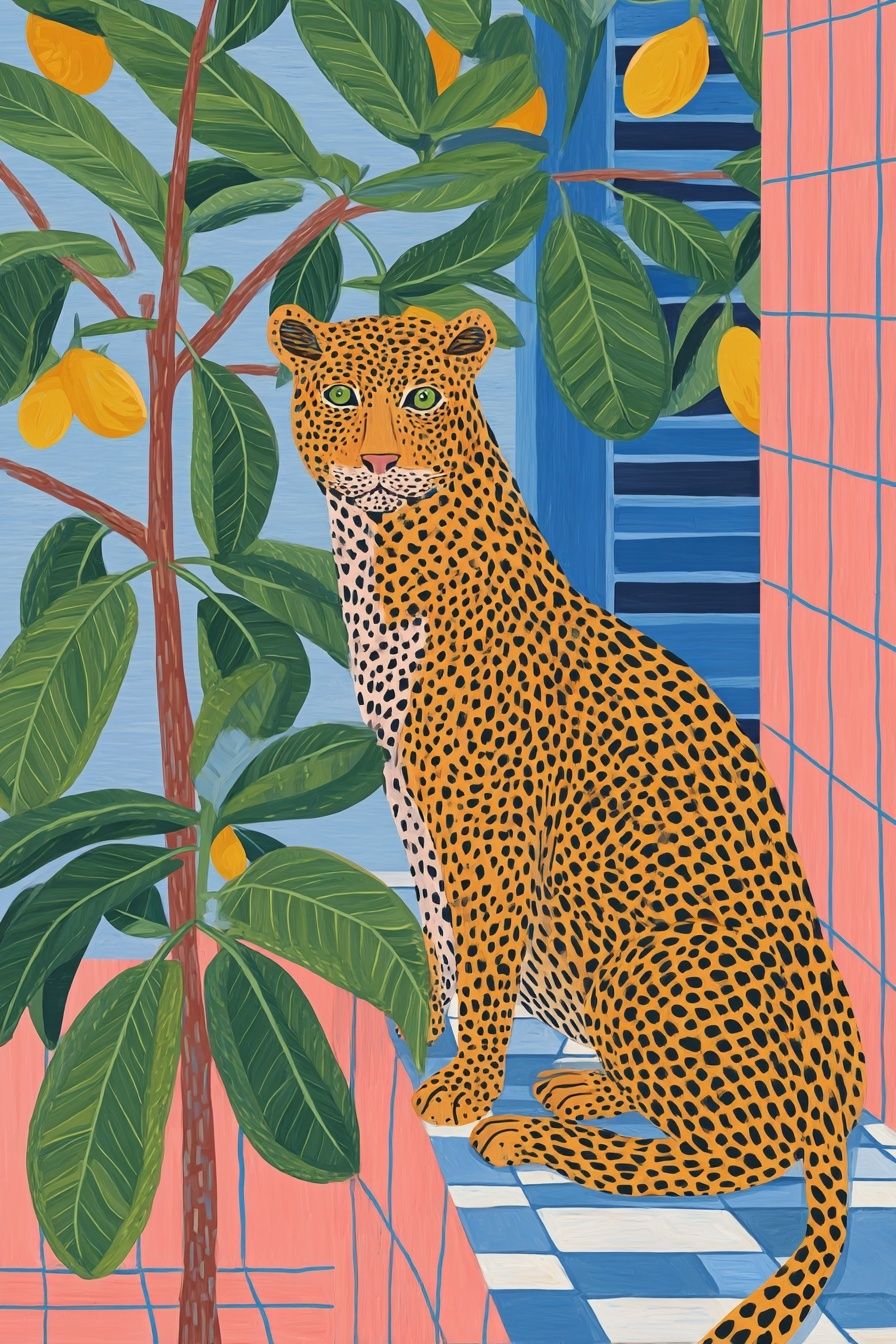 Leopard in Tropical Window Poster. poster detail