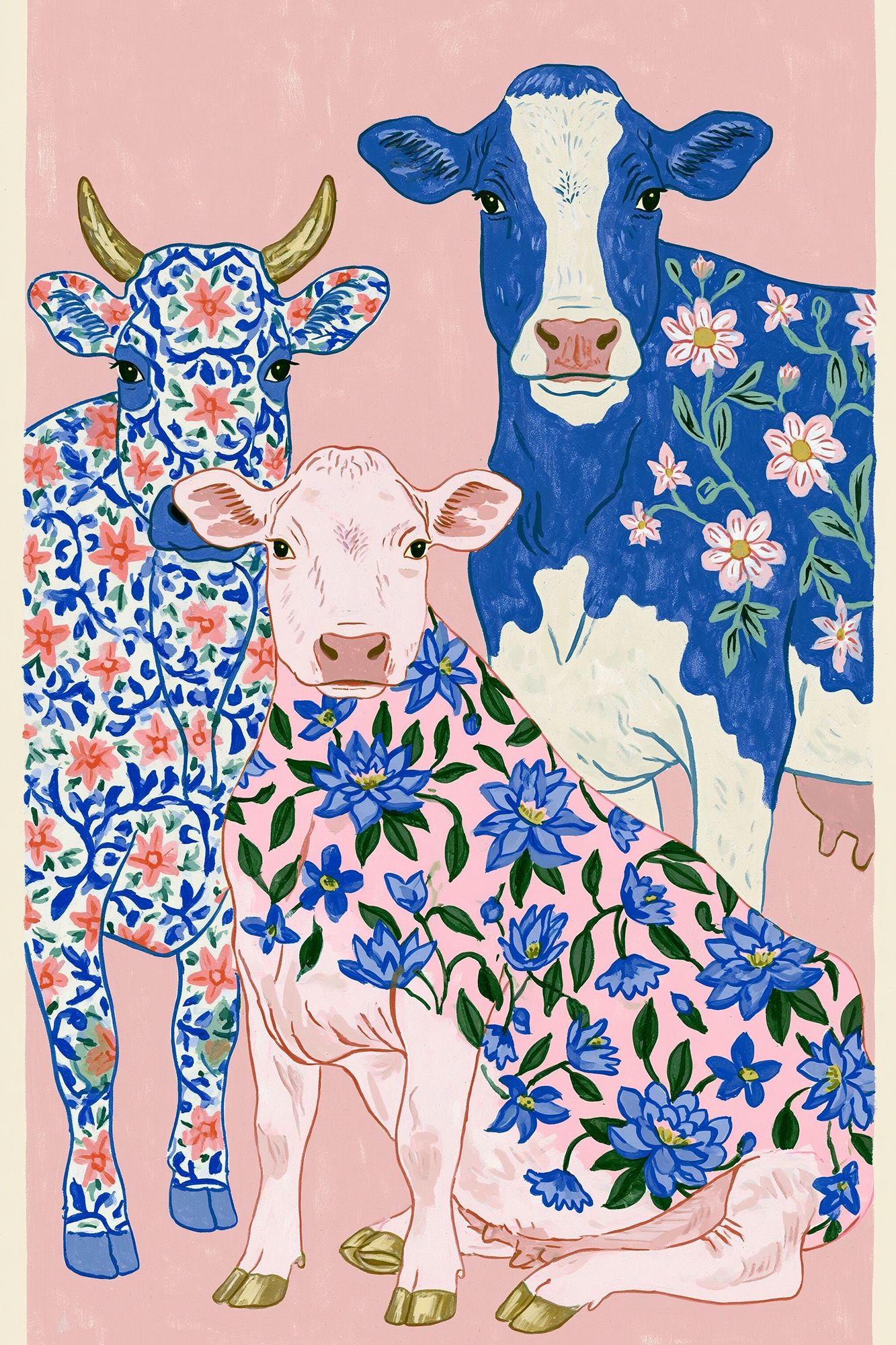 Floral Cows Illustration Poster. poster — animals art