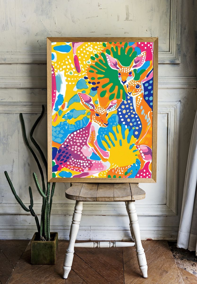 Colorful Deer Pattern Poster. — room view 1