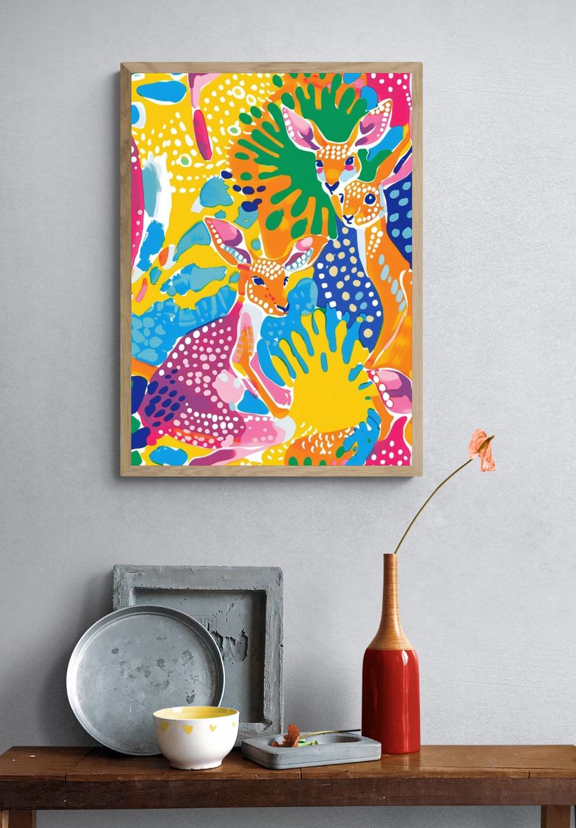 Colorful Deer Pattern Poster. — room view 3