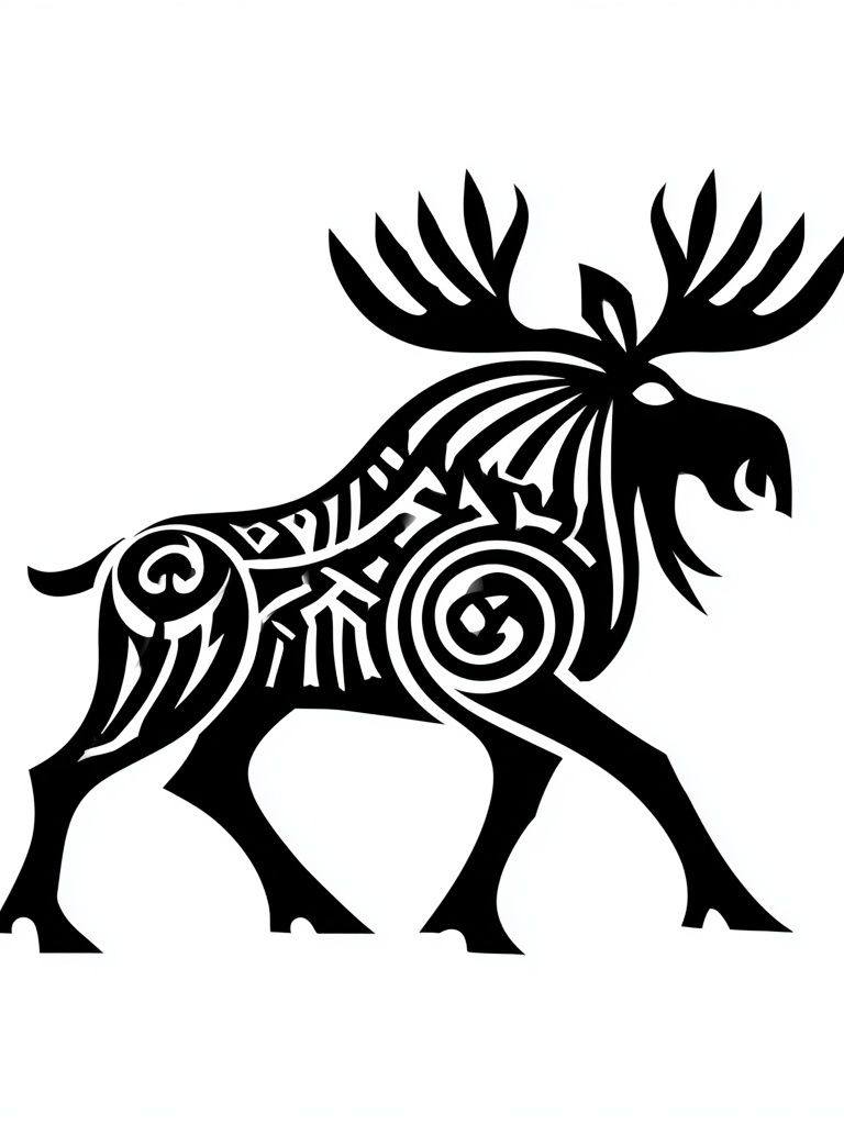 Tribal Moose Silhouette Print. poster detail