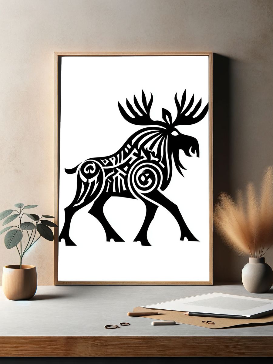 Tribal Moose Silhouette Print. — room view 2