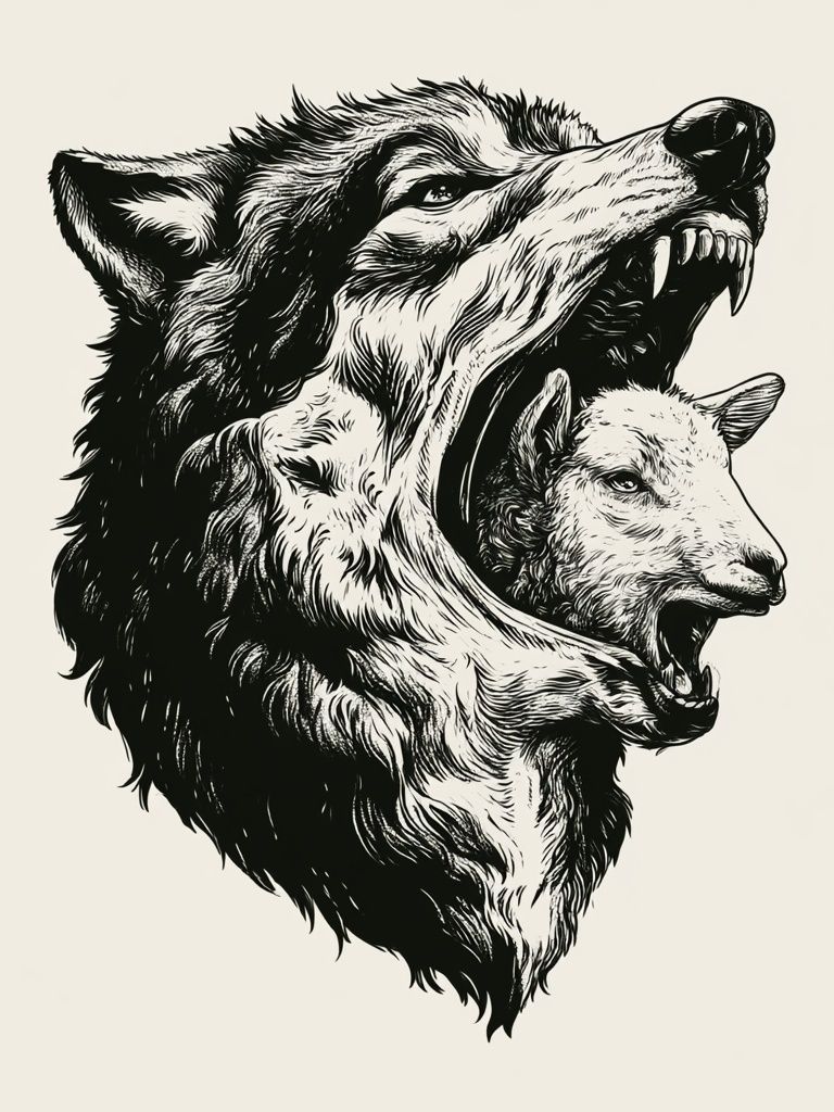 Wolf and Sheep Ink Poster. poster — animals art