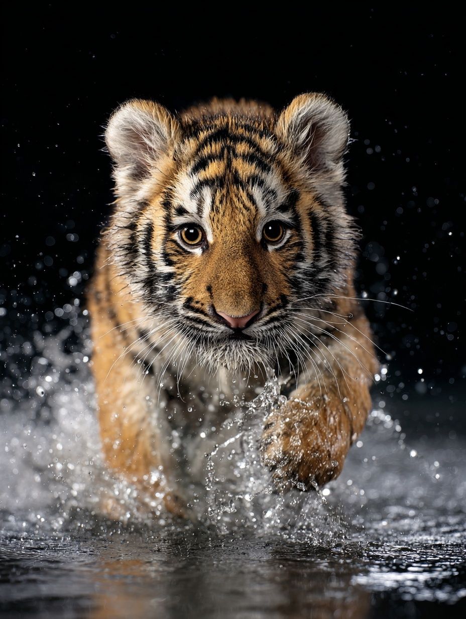 Tiger Cub Splash Photography Poster. poster detail