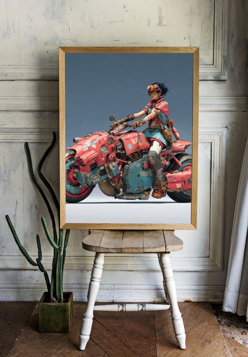Cyberpunk Rider Motorcycle Print. — room view 1