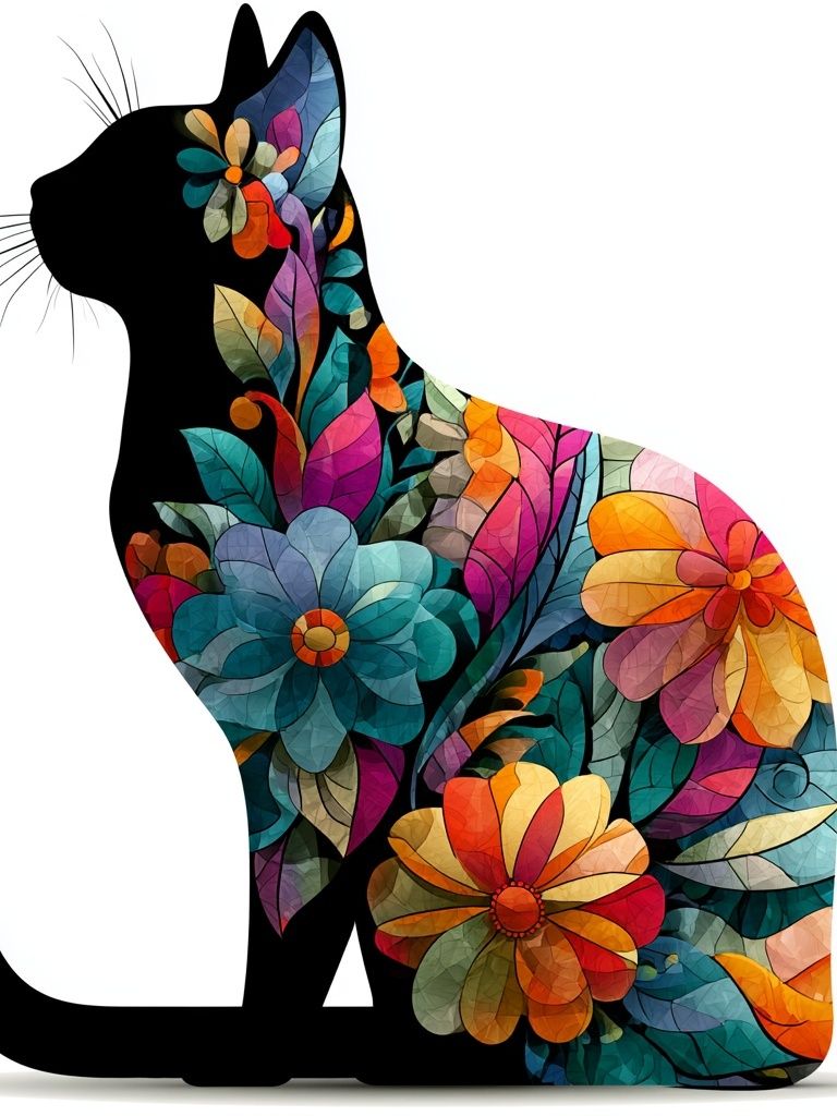Floral Cat Silhouette Illustration Poster. poster — animals art