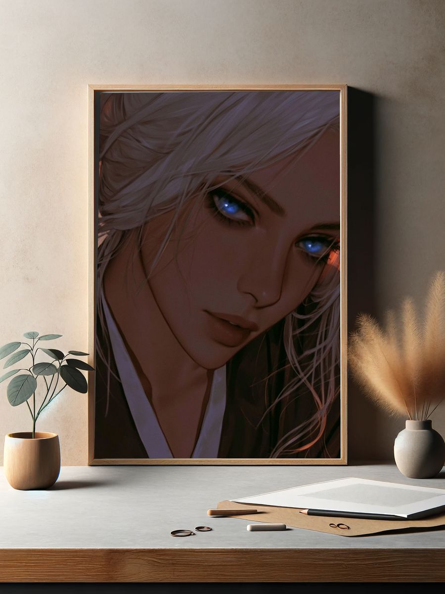Silver-Haired Anime Portrait Poster. — room view 2