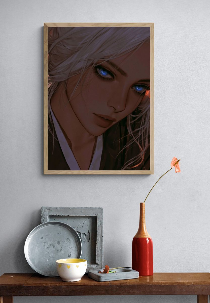 Silver-Haired Anime Portrait Poster. — room view 3