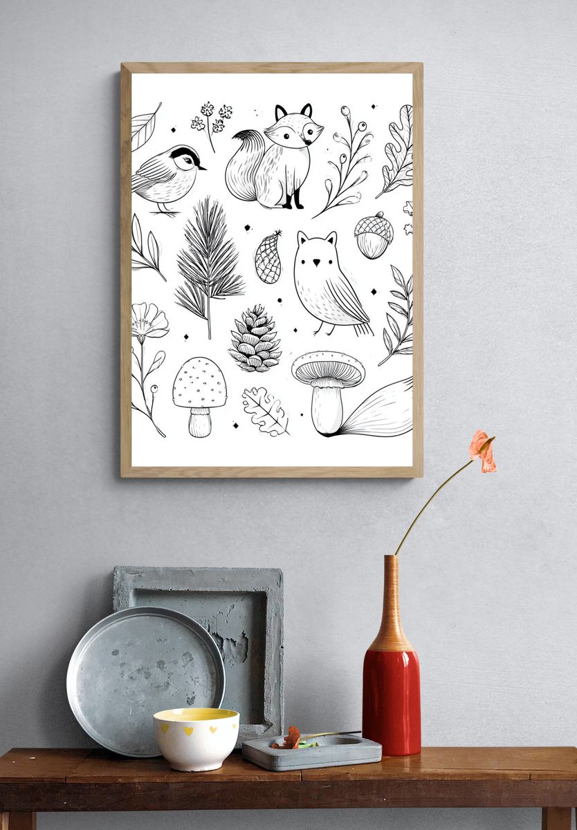 Forest Woodland Line Art Poster. — room view 3