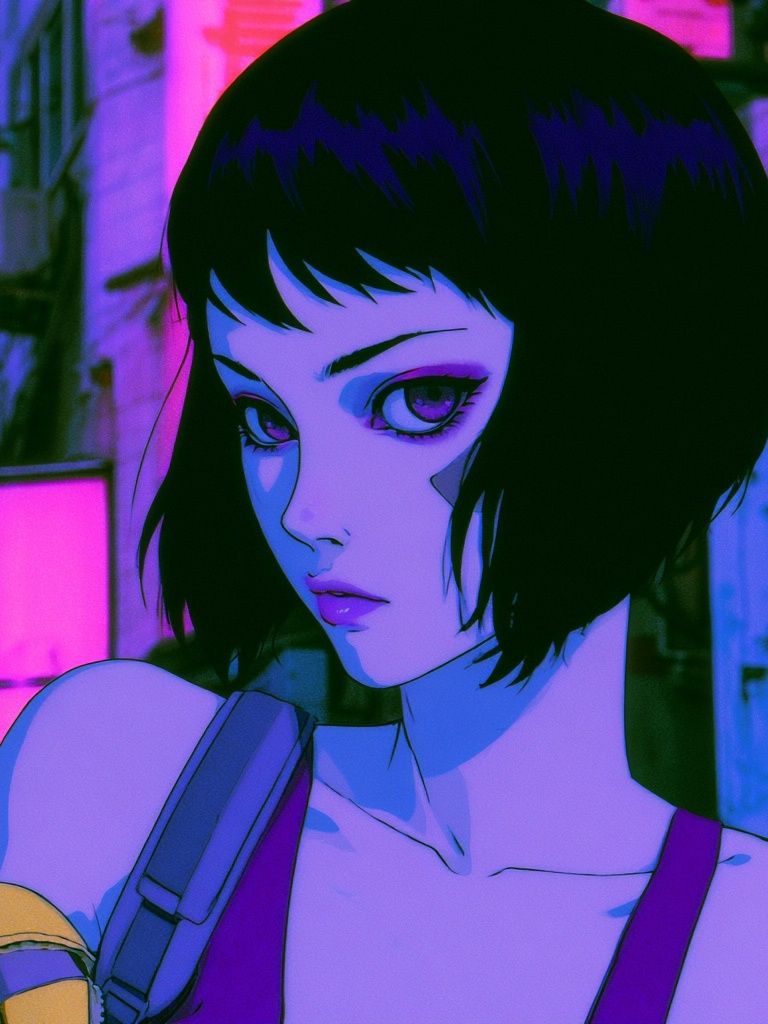 Neon Anime Girl Portrait Poster. poster — anime art