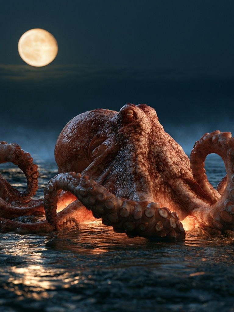 Moonlit Octopus Photography Poster. poster detail
