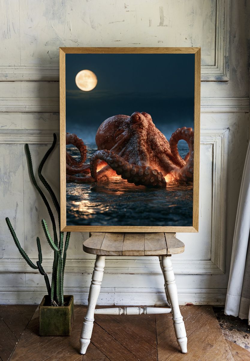 Moonlit Octopus Photography Poster. — room view 1