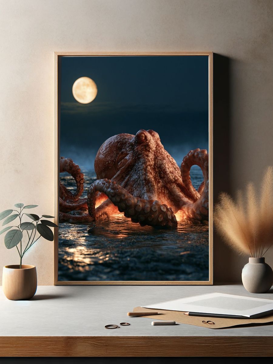 Moonlit Octopus Photography Poster. — room view 2