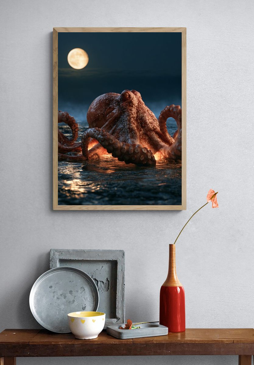 Moonlit Octopus Photography Poster. — room view 3