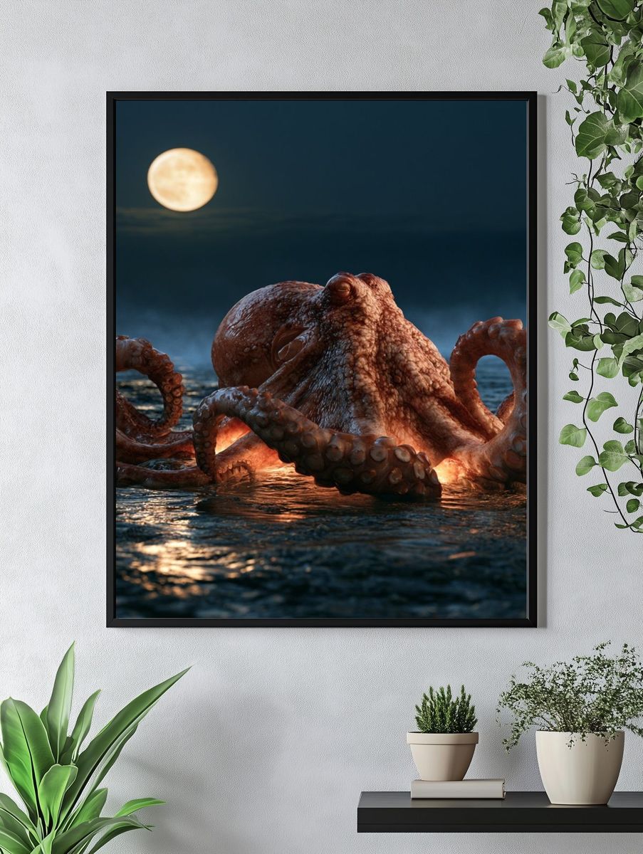 Moonlit Octopus Photography Poster. — room view 4
