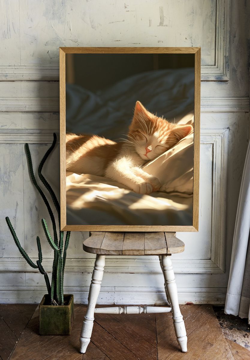 Sleeping Ginger Kitten Photography Poster. — room view 1