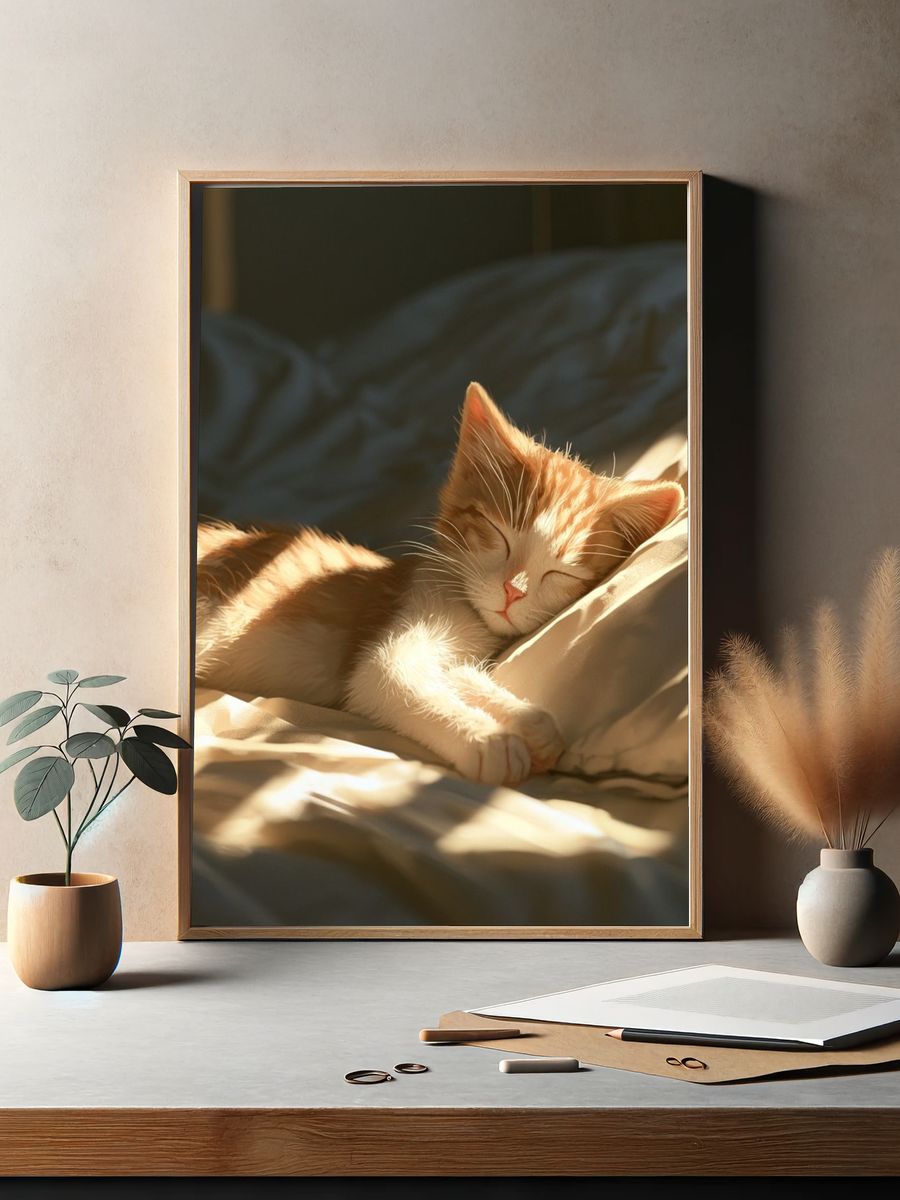 Sleeping Ginger Kitten Photography Poster. — room view 2