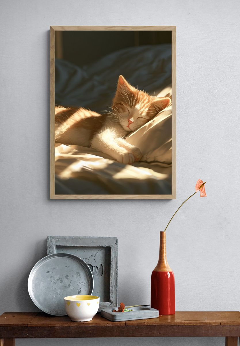 Sleeping Ginger Kitten Photography Poster. — room view 3
