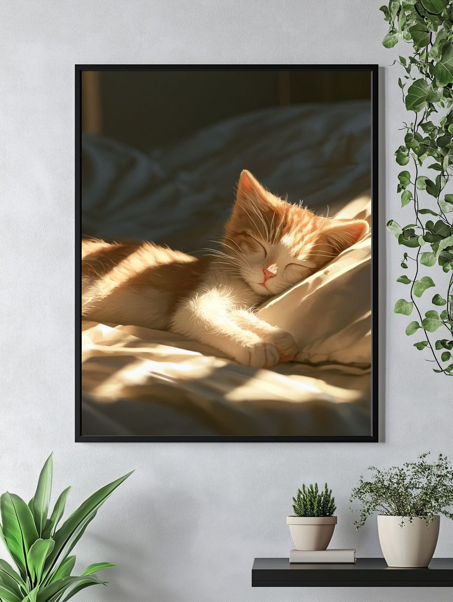 Sleeping Ginger Kitten Photography Poster. — room view 4