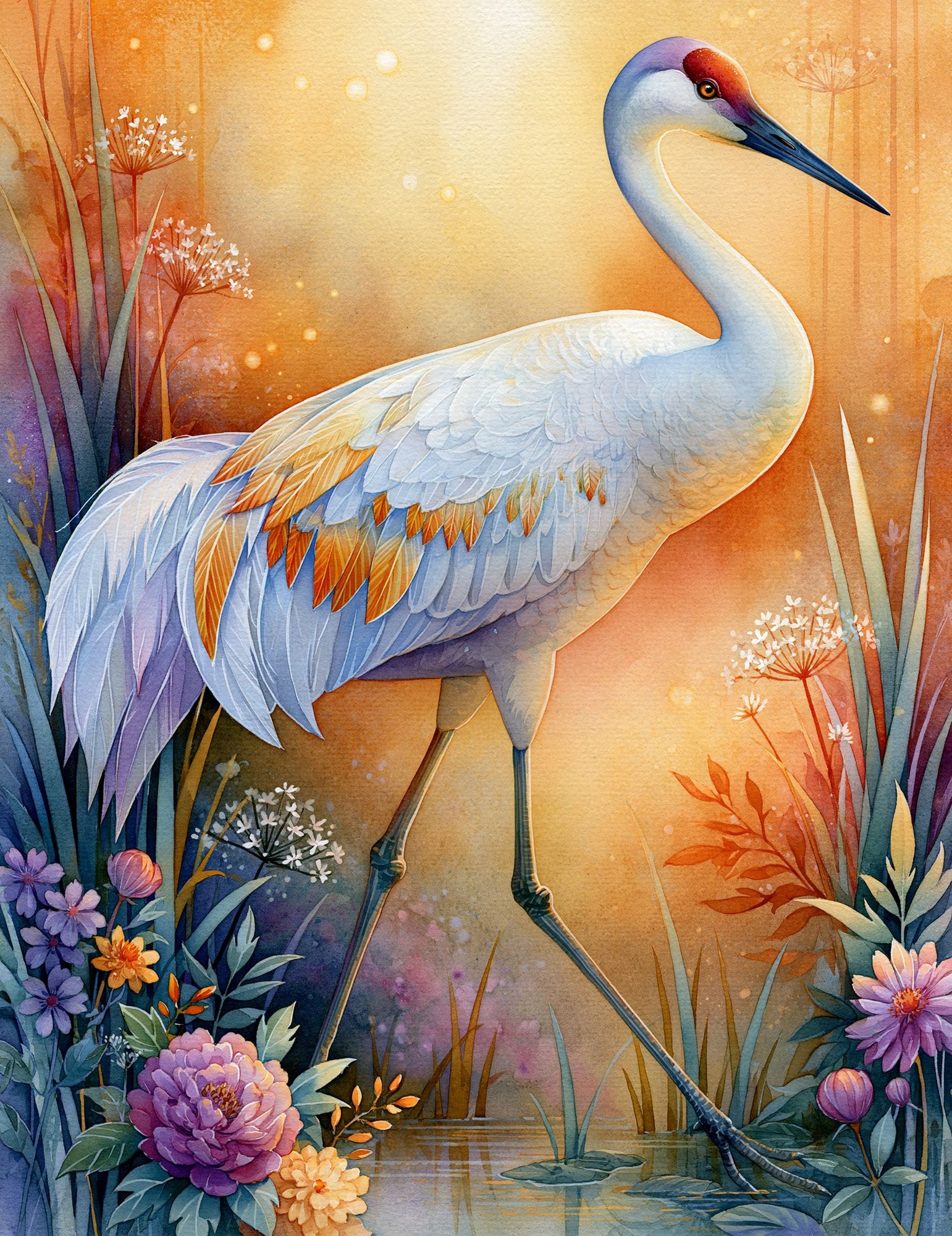 Crane in Bloom Illustration Poster. poster — animals art