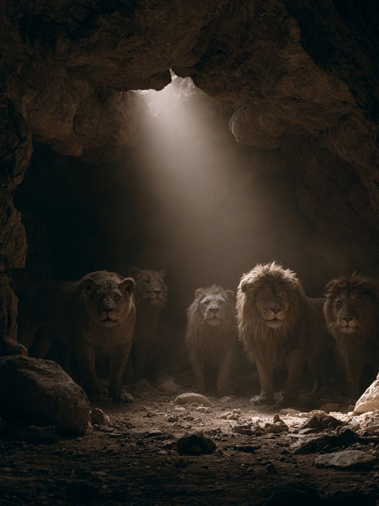 Lions in Cave Light Poster. poster — animals art