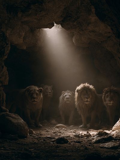 Lions in Cave Light Poster. poster
