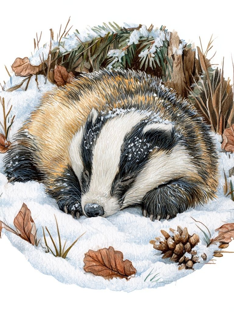 Sleeping Badger Winter Watercolor Poster. poster — animals art