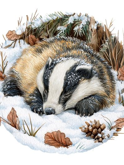 Sleeping Badger Winter Watercolor Poster. poster