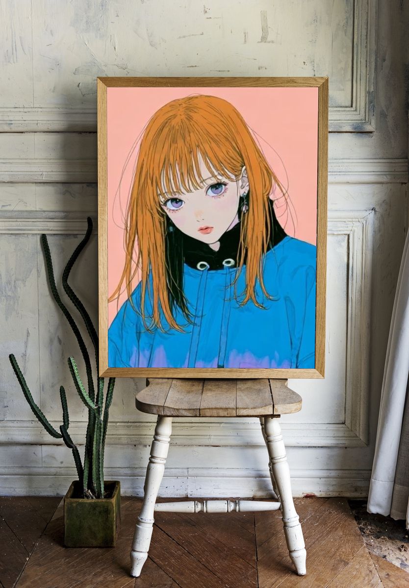 Orange-Haired Anime Portrait Poster. — room view 1